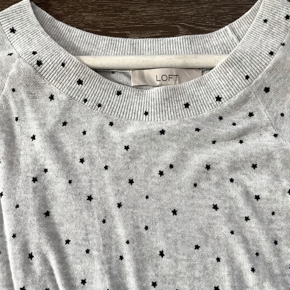 Loft gray boatneck sweater with black star print. Never worn